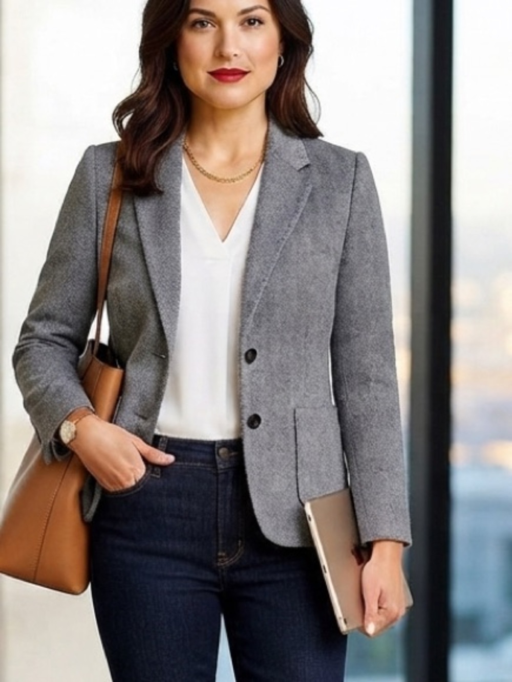 Isaac Mizrahi Wool Blend Gray Tailored Blazer with Notched Lapels Size Large L